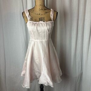 Selkie Pale Pink Silk Ruffle Strap Fitted Bodice Full Skirt Midi Dress Sz Small